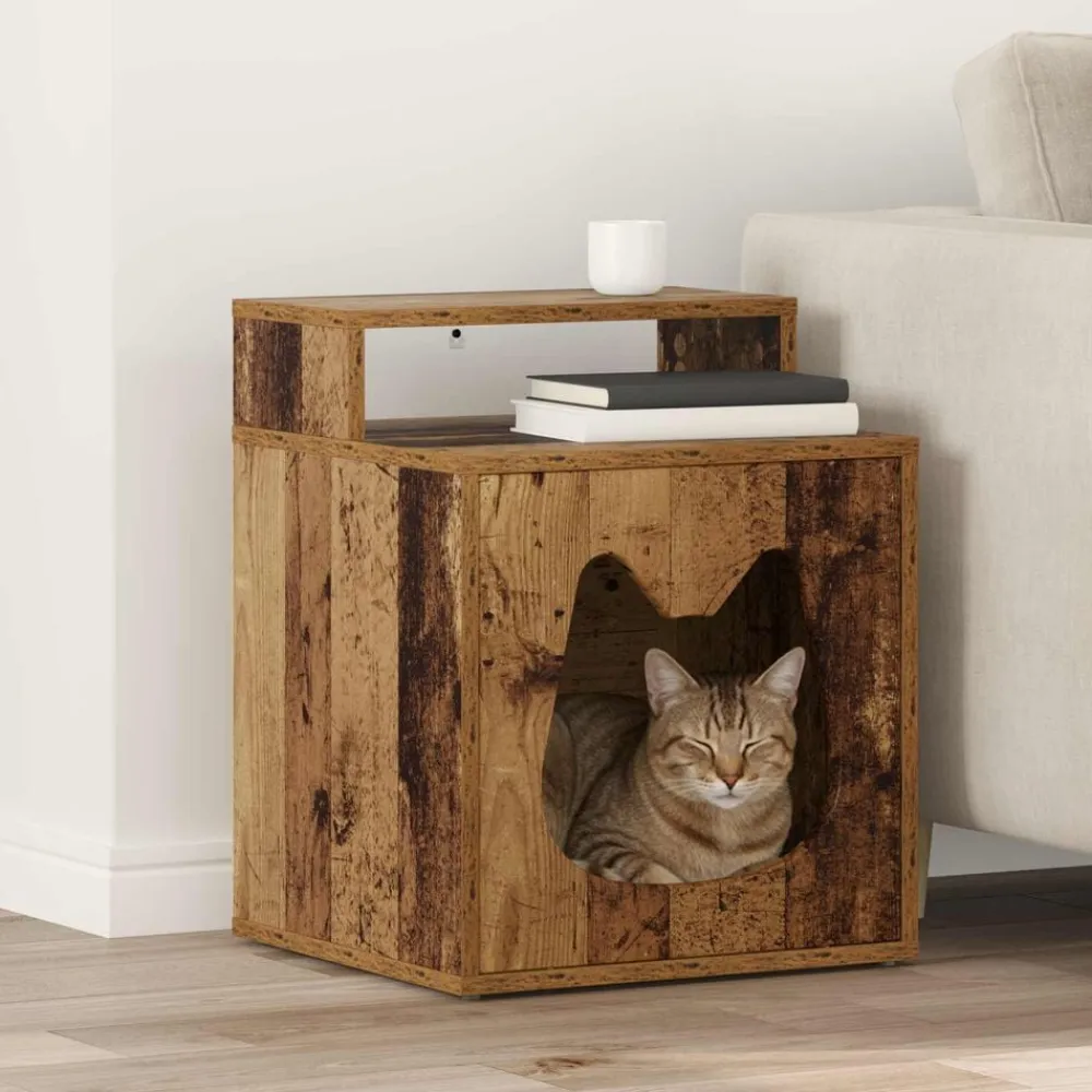 vidaXL Casa para Gatos Madera vieja 42,5 x 40 x 53,5 cm Madera envejecida Outlet