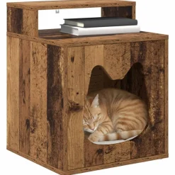 vidaXL Casa para Gatos Madera vieja 42,5 x 40 x 53,5 cm Madera envejecida Outlet