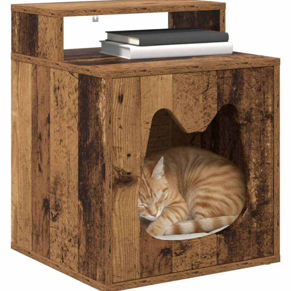 vidaXL Casa para Gatos Madera vieja 42,5 x 40 x 53,5 cm Madera envejecida Outlet
