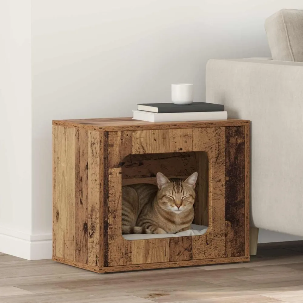 vidaXL Casa para Gatos Madera vieja 51 x 30 x 42,5 cm Madera envejecida Outlet