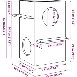 vidaXL Productos Para Mascotas-Casa para gatos madera maciza pino blanca 43x43x60 cm