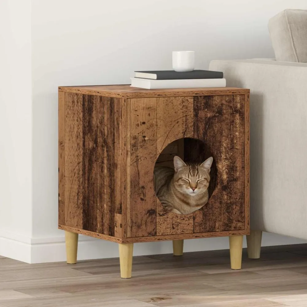 vidaXL Casa para Gatos Madera vieja 42,5 x 40 x 53 cm Madera envejecida Best