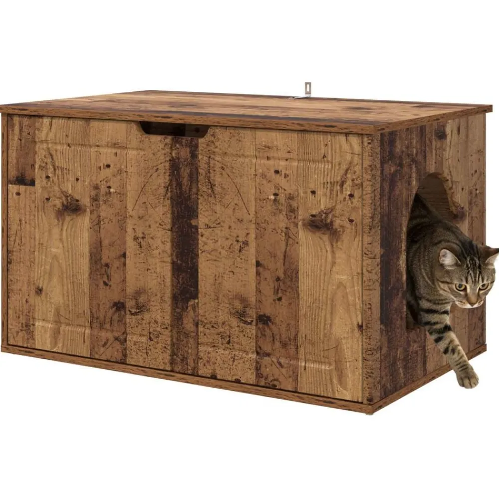 vidaXL Casa para Gatos Madera vieja 85 x 55 x 50,5 cm Madera envejecida Hot