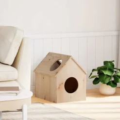 vidaXL Casa para gatos madera maciza pino 41x50x50 cm Natural Hot
