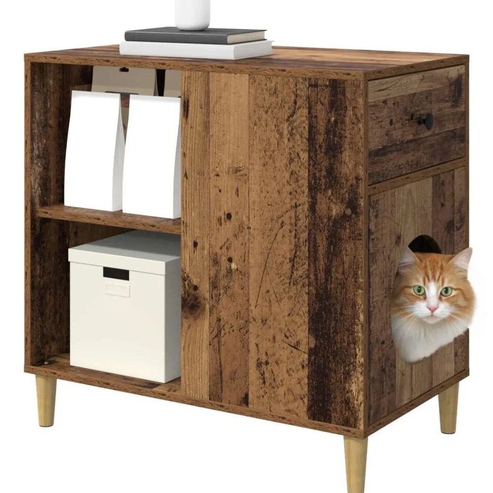 vidaXL Productos Para Mascotas-Casa para Gatos Madera vieja 72 x 42.5 x 70 cm