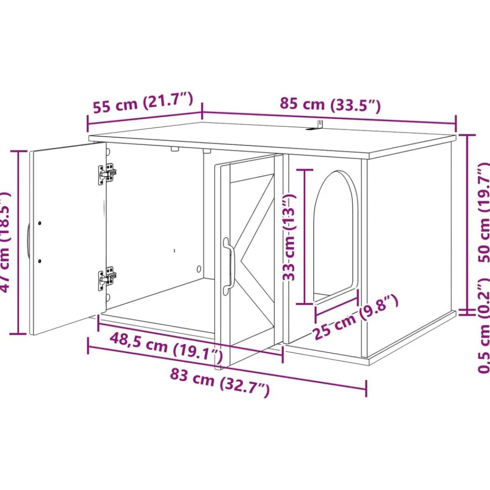 vidaXL Casa para Gatos 85 x 55 x 50 cm Roble ahumado Outlet