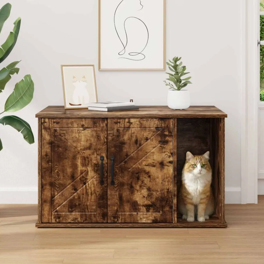 vidaXL Casa para Gatos 85 x 55 x 50 cm Roble ahumado Outlet