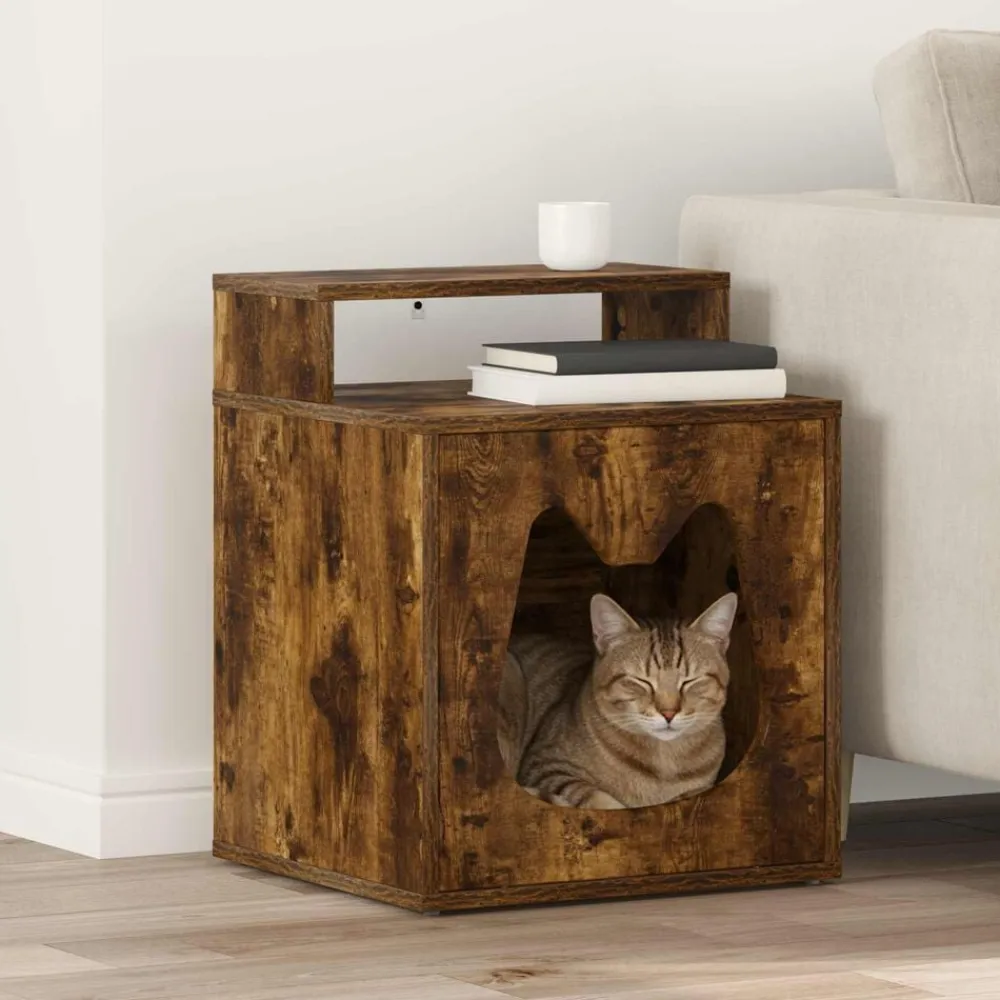 vidaXL Casa para Gatos 42,5 x 40 x 53,5 cm Roble ahumado New
