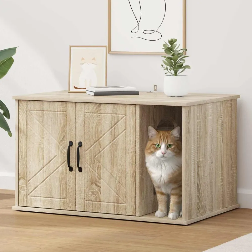 vidaXL Casa para Gatos Sonoma 85 x 55 x 50 cm Madera de ingeniería Roble Sonoma Sale