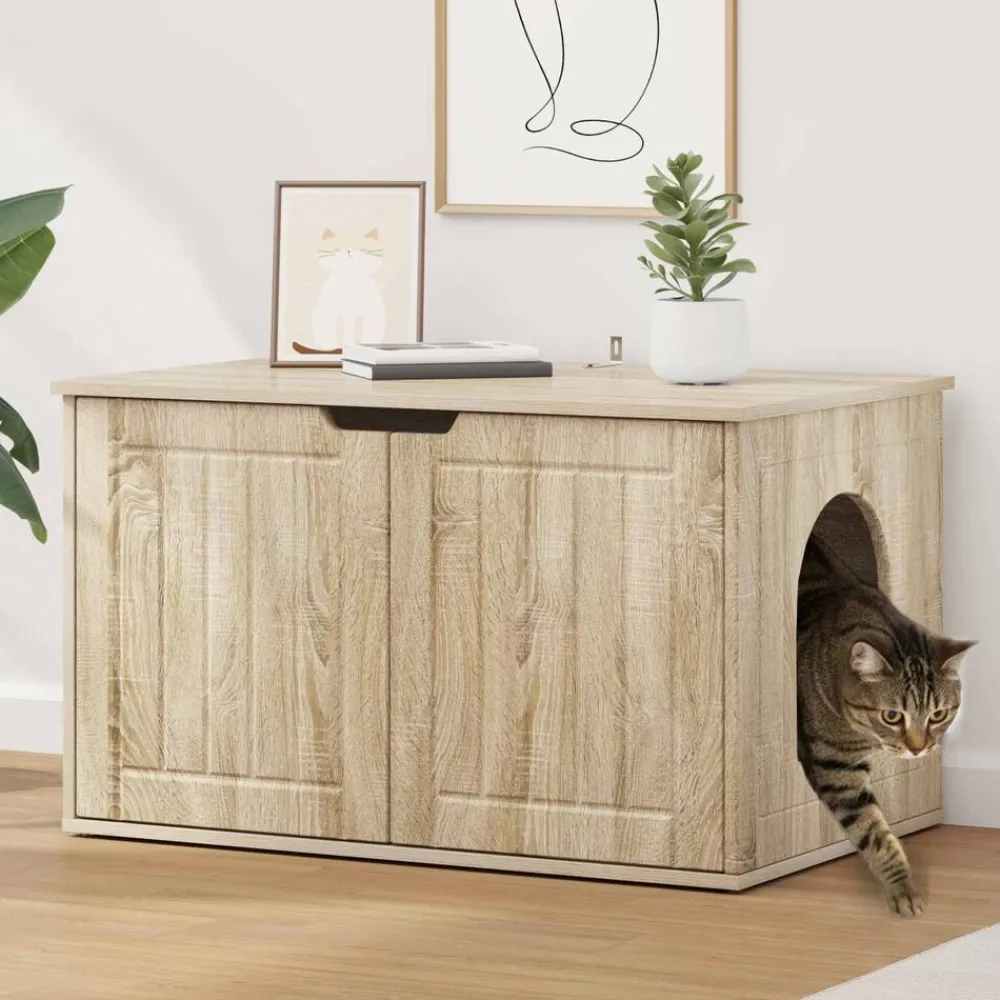 vidaXL Casa para Gatos Sonoma 85 x 55 x 50,5 cm Madera de ingeniería Roble Sonoma New