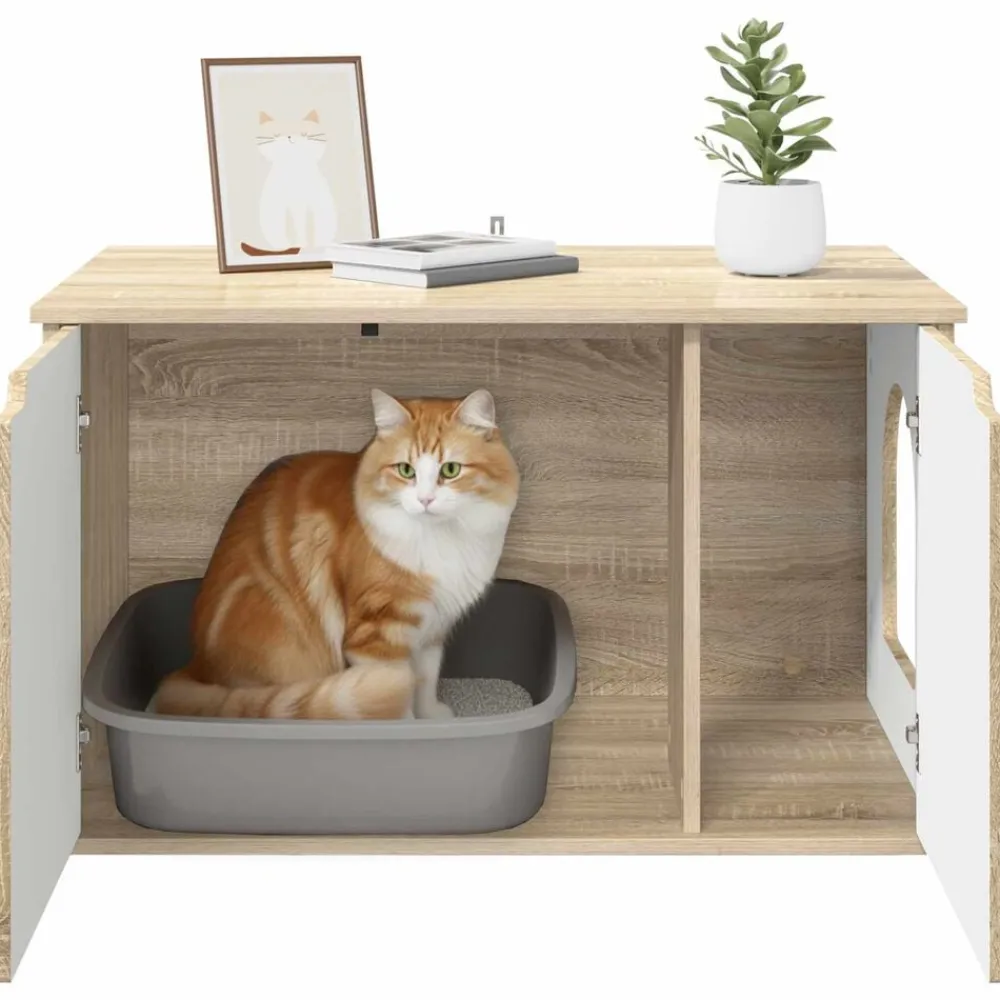 vidaXL Casa para Gatos Sonoma 85 x 55 x 50,5 cm Madera de ingeniería Roble Sonoma New