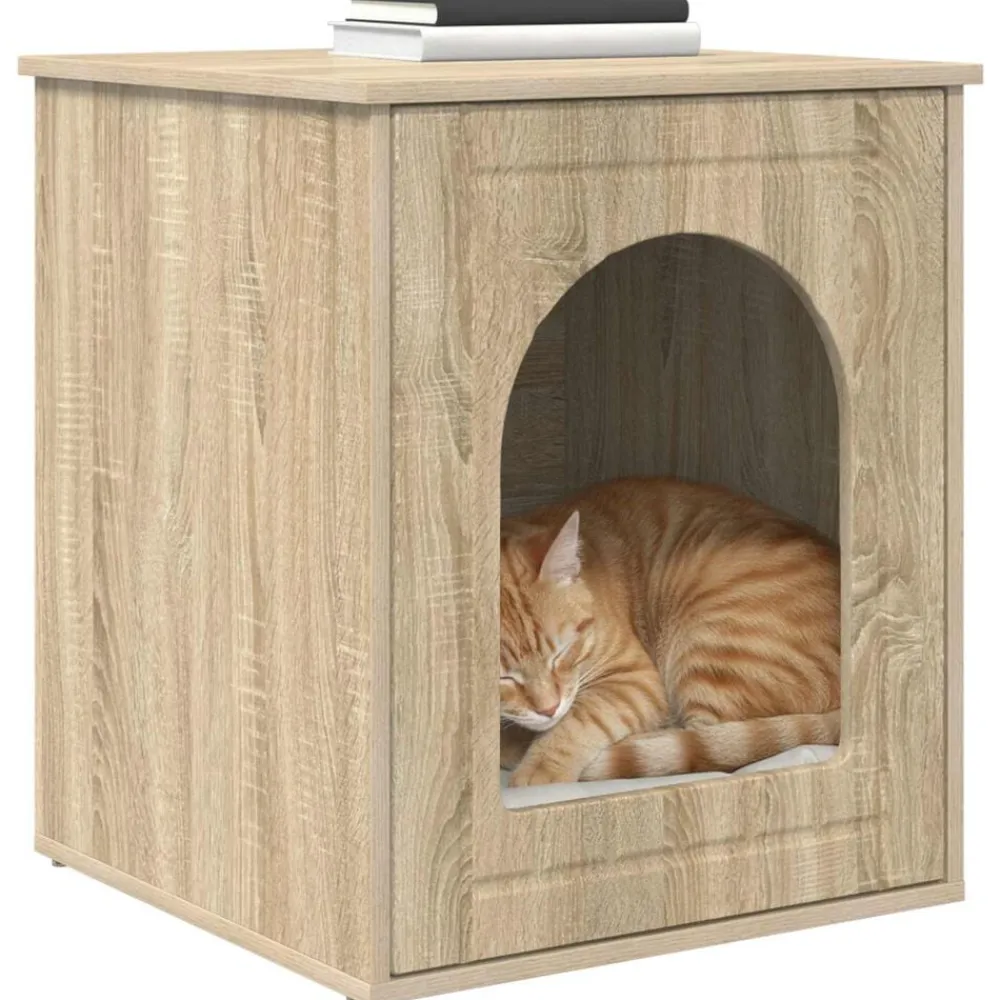 vidaXL Casa para Gatos Sonoma 53 x 52 x 62 cm Madera de ingeniería Roble Sonoma Discount