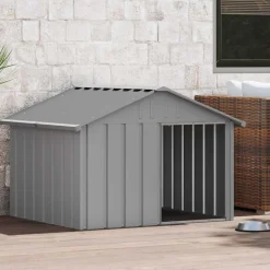 vidaXL Casa para perros acero galvanizado 116,5x153x81,5 cm Gris Outlet