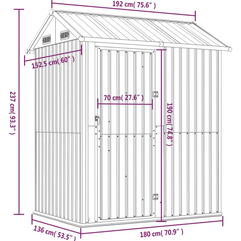 vidaXL Caseta de jardín 192x152,5x237 cm acero galvanizado Antracita Sale