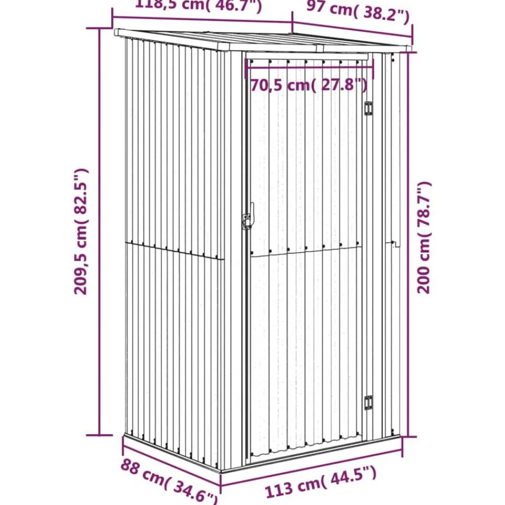 vidaXL Jardín-Caseta de jardín marrón 118,5x97x209,5 cm acero galvanizado