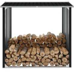 vidaXL Accesorios Para Hornos De Leña Y Chimeneas-Caseta de jardín para leña acero galvanizado gris 172x91x154 cm