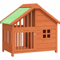 vidaXL Caseta para perros madera maciza de pino marrón 96x60,5x87 cm Marr&oacute;n Discount