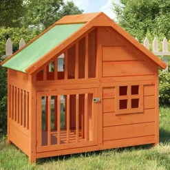 vidaXL Caseta para perros madera maciza de pino marrón 96x60,5x87 cm Marr&oacute;n Discount