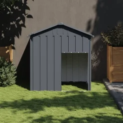vidaXL Caseta perros con tejado acero galvanizado gris 117x103x123cm Antracita Hot
