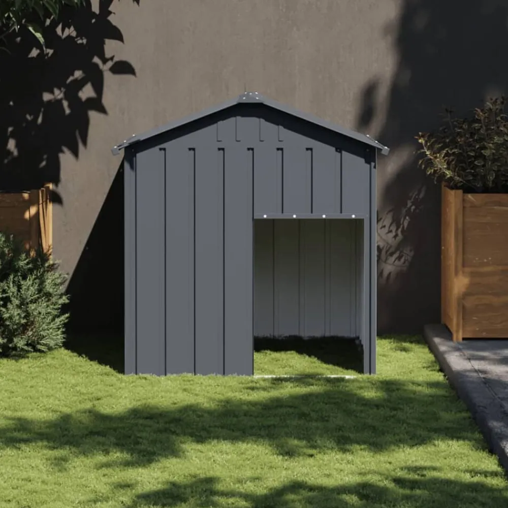 vidaXL Caseta perros con tejado acero galvanizado gris 117x103x123cm Antracita Hot