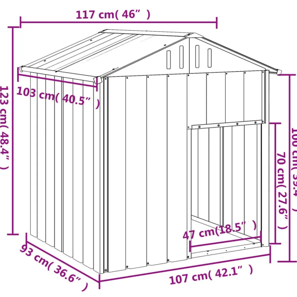 vidaXL Caseta perros con tejado acero galvanizado gris 117x103x123cm Antracita Hot