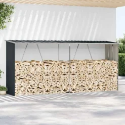vidaXL Accesorios Para Hornos De Leña Y Chimeneas-Casetilla leña acero galvanizado gris 330x84x152 cm