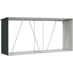 vidaXL Accesorios Para Hornos De Leña Y Chimeneas-Casetilla leña acero galvanizado gris 330x84x152 cm