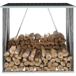 vidaXL Accesorios Para Hornos De Leña Y Chimeneas-Casetilla leña acero galvanizado gris 163x83x154 cm