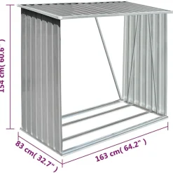 vidaXL Casetilla para leña acero galvanizado 163x83x154 cm Gris Hot