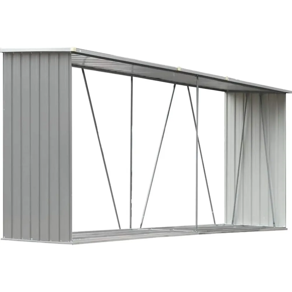vidaXL Accesorios Para Hornos De Leña Y Chimeneas-Casetilla para leña acero galvanizado 330x84x152 cm