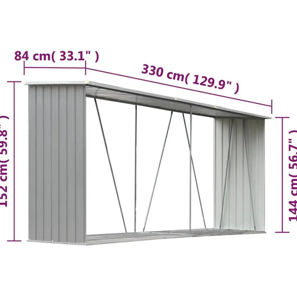 vidaXL Accesorios Para Hornos De Leña Y Chimeneas-Casetilla para leña acero galvanizado 330x84x152 cm