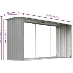 vidaXL Casetilla para leña acero galvanizado 330x92x153 cm Gris Outlet