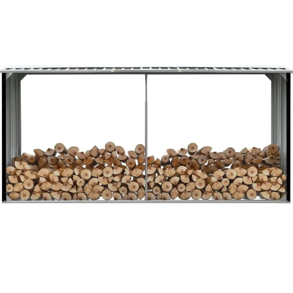 vidaXL Casetilla para leña acero galvanizado 330x92x153 cm Antracita Online
