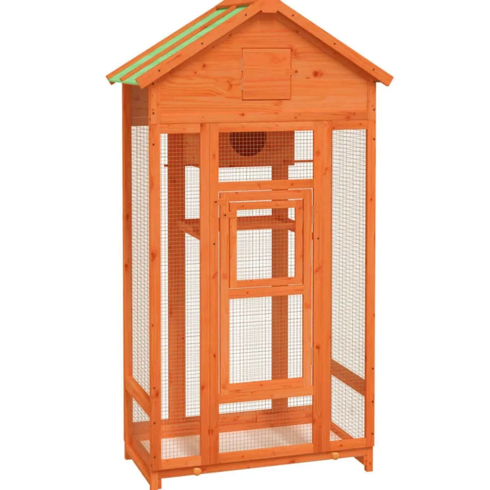 vidaXL Productos Para Mascotas-Casita para pájaros madera maciza pino marrón 91,5x53x170 cm