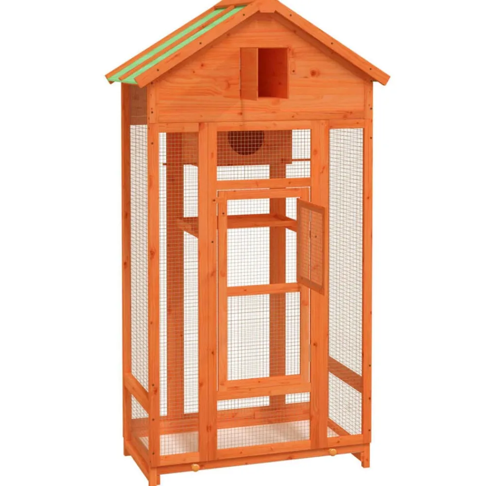 vidaXL Productos Para Mascotas-Casita para pájaros madera maciza pino marrón 91,5x53x170 cm