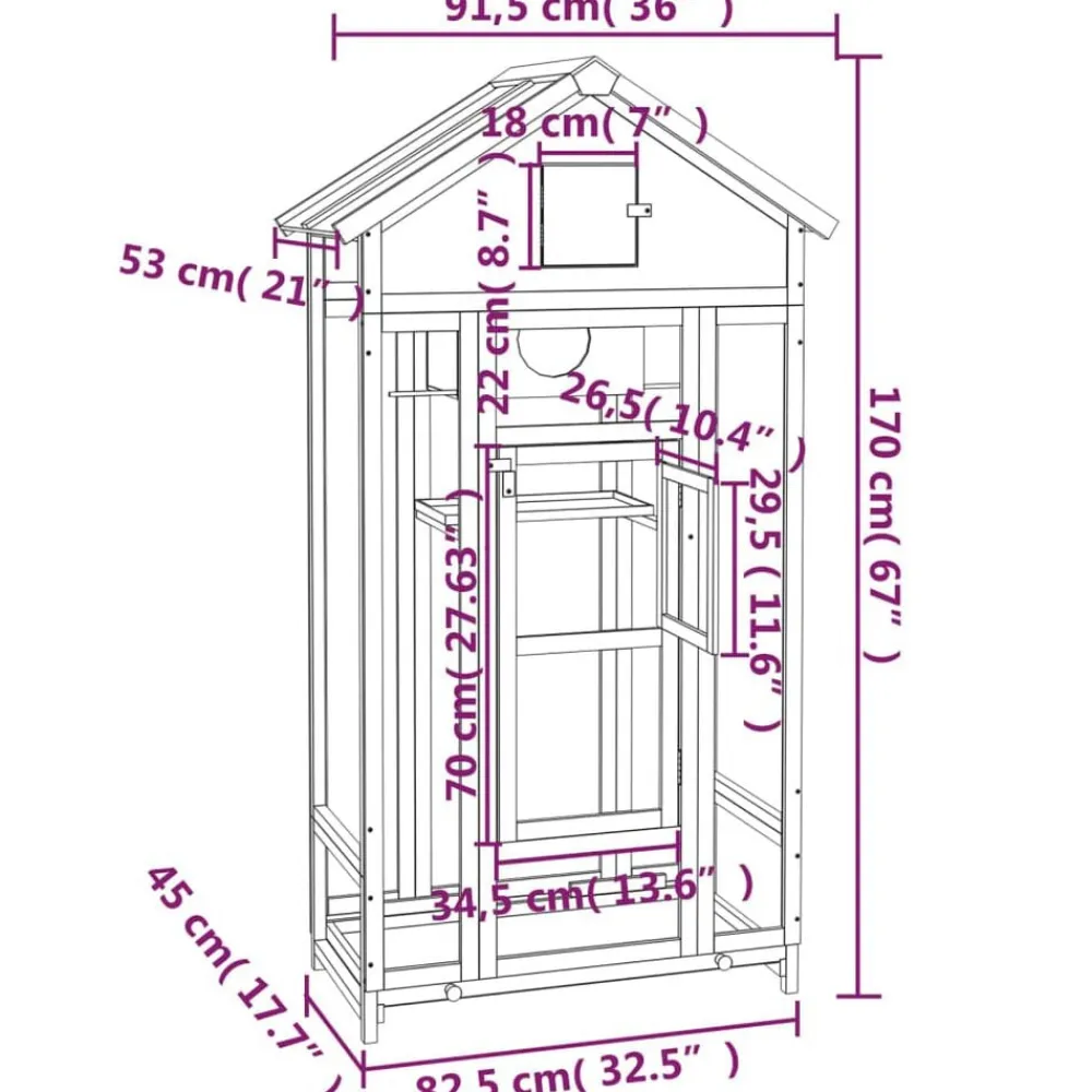vidaXL Productos Para Mascotas-Casita para pájaros madera maciza pino marrón 91,5x53x170 cm