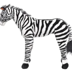 vidaXL Juguetes-Cebra de peluche de pie negro y blanco XXL