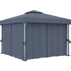 vidaXL Jardín-Cenador con cortina y tira de luces aluminio 3x3 m
