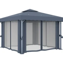 vidaXL Jardín-Cenador con cortina y tira de luces aluminio 3x3 m