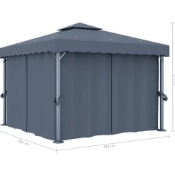 vidaXL Jardín-Cenador con cortina y tira de luces aluminio 3x3 m
