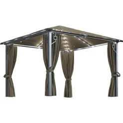 vidaXL Jardín-Cenador con cortina y tira de luz aluminio 300x300 cm