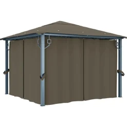 vidaXL Jardín-Cenador con cortina y tira de luz aluminio 300x300 cm