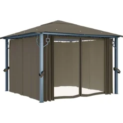 vidaXL Jardín-Cenador con cortina y tira de luz aluminio 300x300 cm