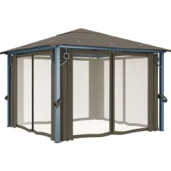 vidaXL Jardín-Cenador con cortina y tira de luz aluminio 300x300 cm