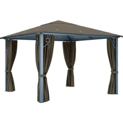 vidaXL Jardín-Cenador con cortina y tira de luz aluminio 300x300 cm