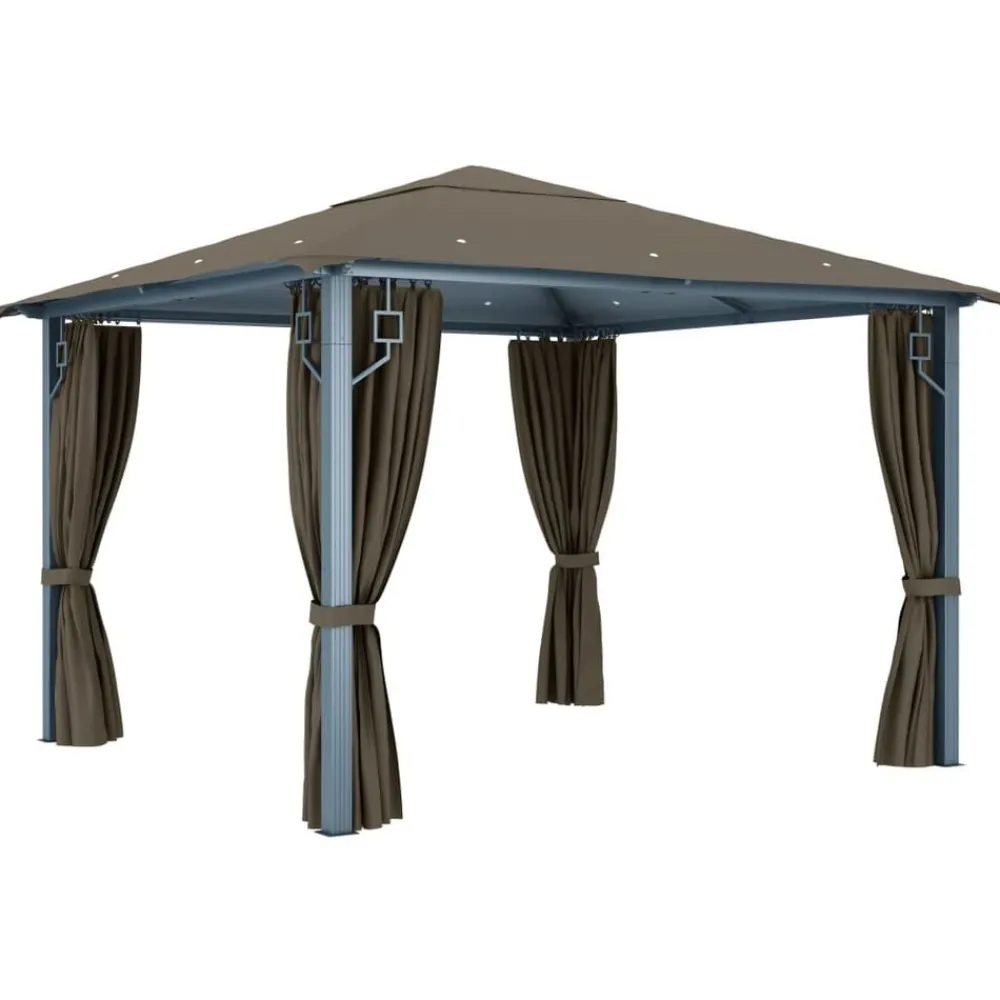 vidaXL Jardín-Cenador con cortina y tira de luz aluminio 300x300 cm