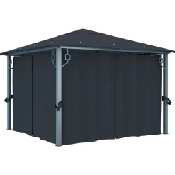 vidaXL Jardín-Cenador con cortina gris aluminio 300x300 cm