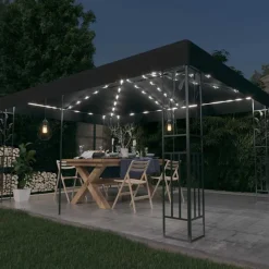 vidaXL Cenador con doble techo y tira de luces LED 3x4 m Antracita Sale