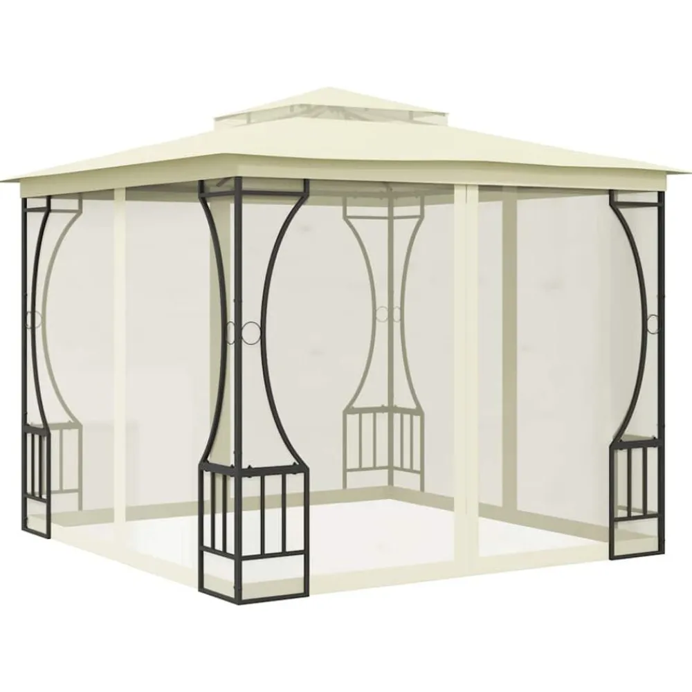 vidaXL Cenador con redes color 300x300x265 cm Crema Clearance