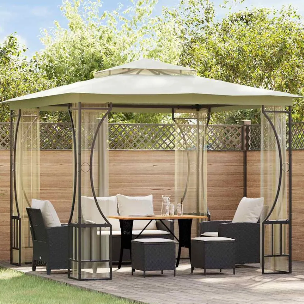vidaXL Cenador con redes color 300x300x265 cm Crema Clearance
